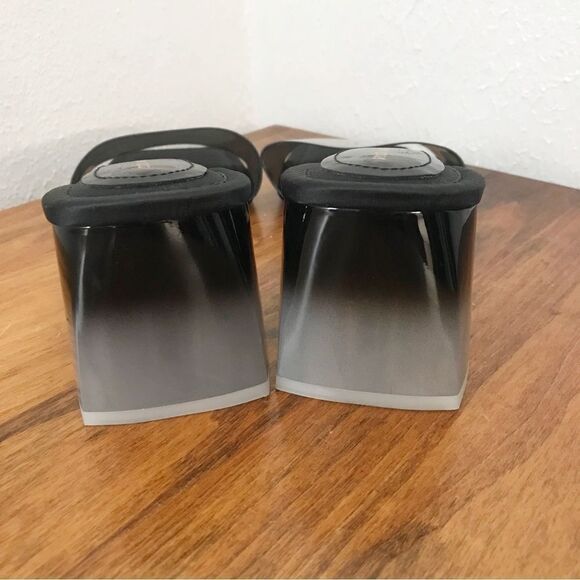 GOOD AMERICAN Black Side Sandal Two Tone Block Heel Square‎ Toe Satin Size 10 - Picture 6 of 8